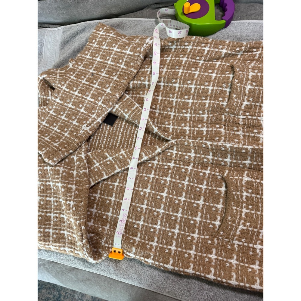 NWT Lulus Size Medium Cozy Conditions Tan White Knit Plaid Coatigan Pockets - Picture 5 of 11